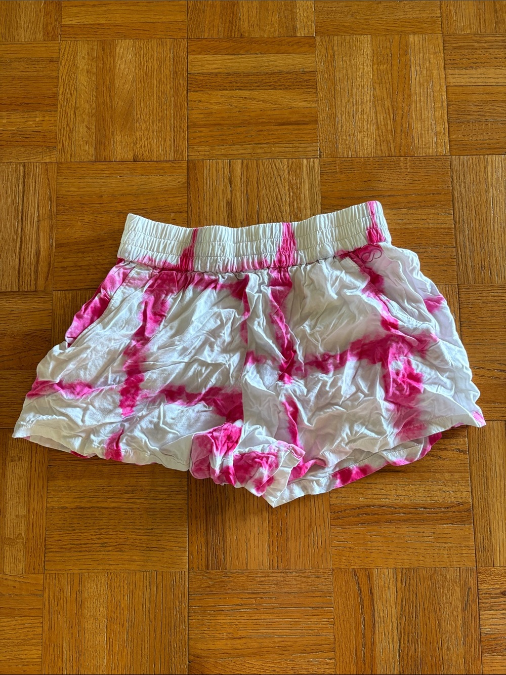 Calia White and Pink Tie-Dye Elastic Waist Shorts